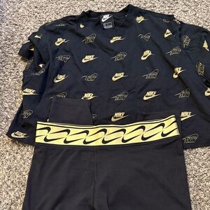Nike Black Sweatshirt & Leggings Set with Gold Logos
